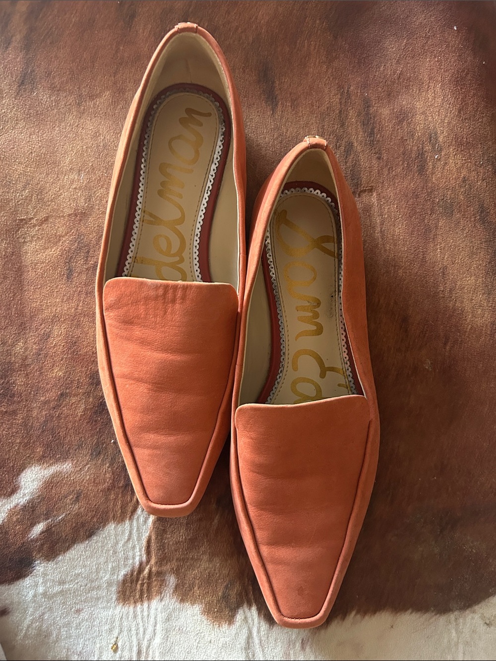 Sam Edelman Burnt Orange Pointed Suede Loafers